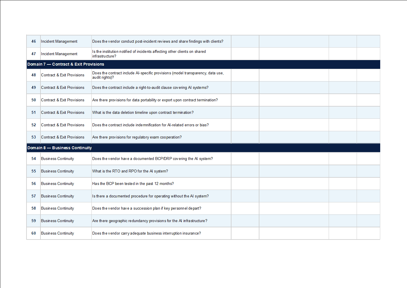 AI & Vendor Risk Assessment Workbook Monitoring calendar