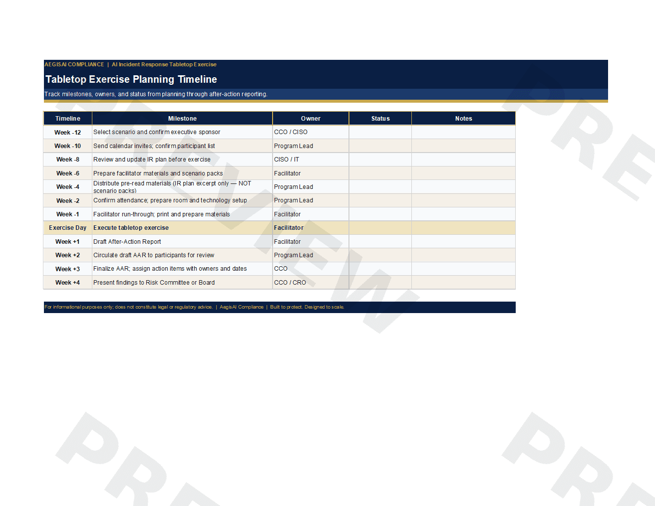 AI Incident Response Tabletop Exercise Kit Planning calendar