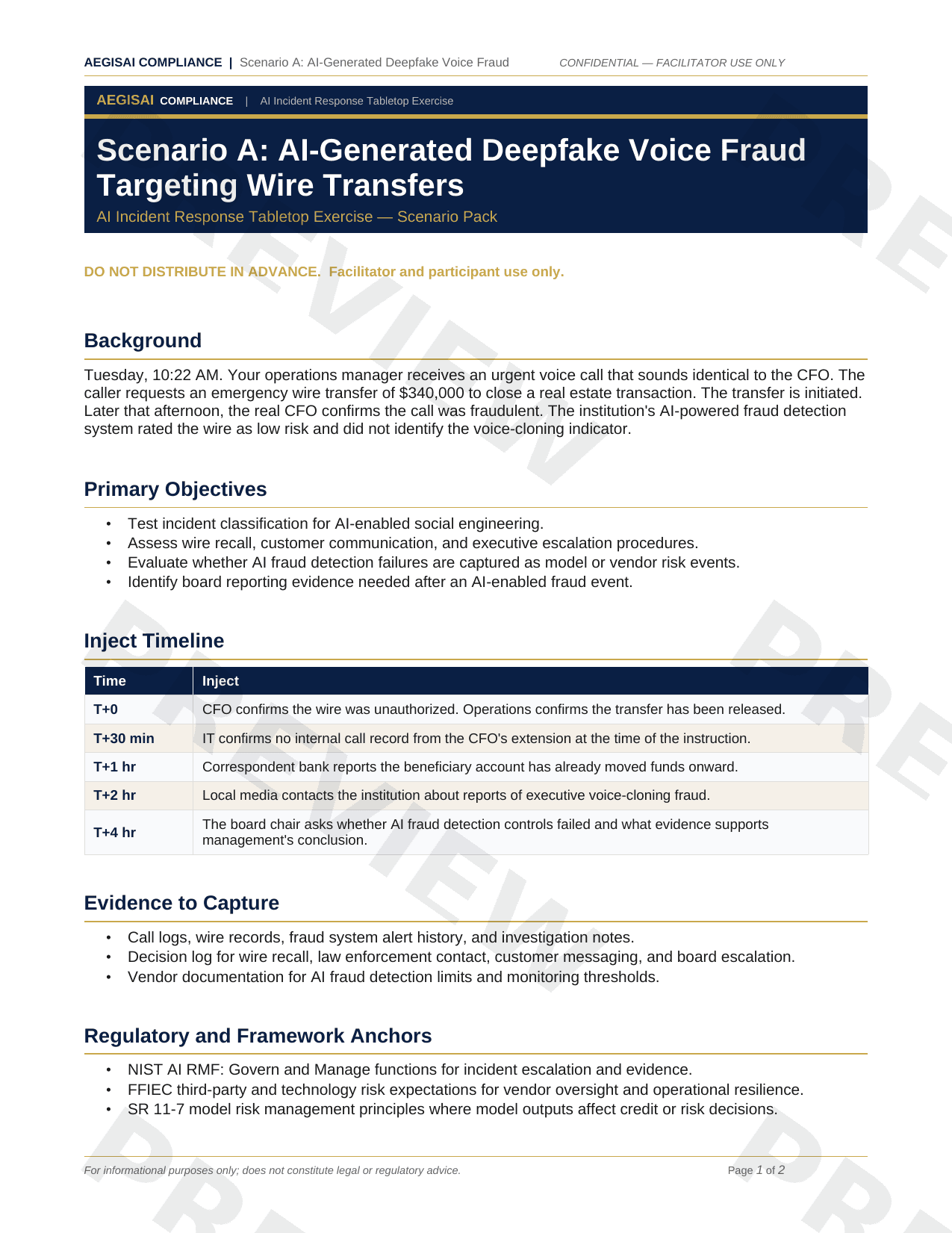 AI Incident Response Tabletop Exercise Kit Deepfake wire fraud scenario