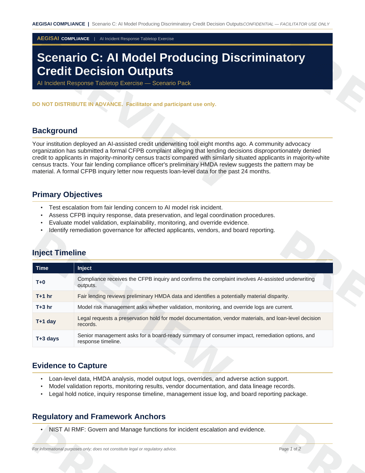 AI Incident Response Tabletop Exercise Kit Discriminatory model scenario